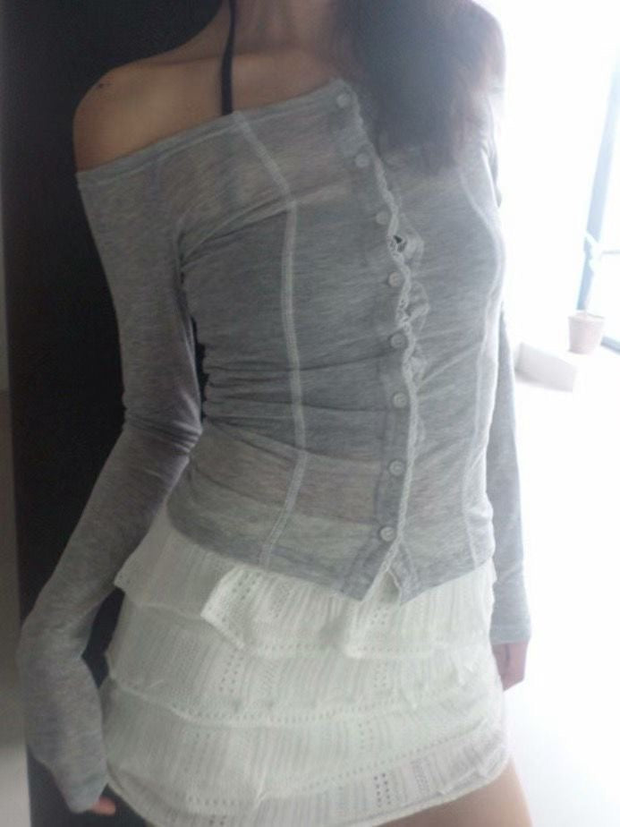 微透膚蕾絲一字膊 Off-shoulder Lace Cardigan