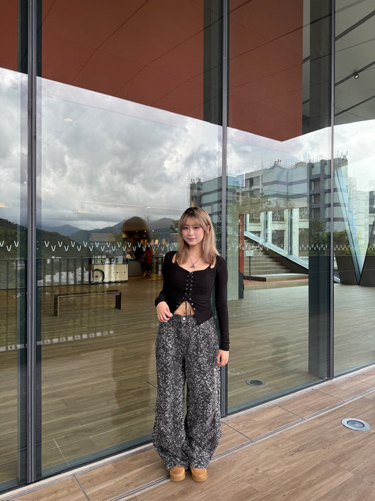 Leopard Rivet Long Wide Pants