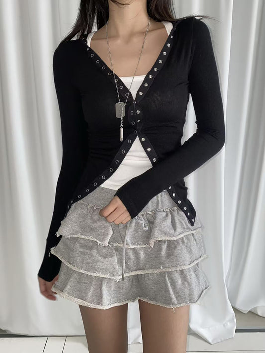 Full Button Hooded Long-sleeves Top