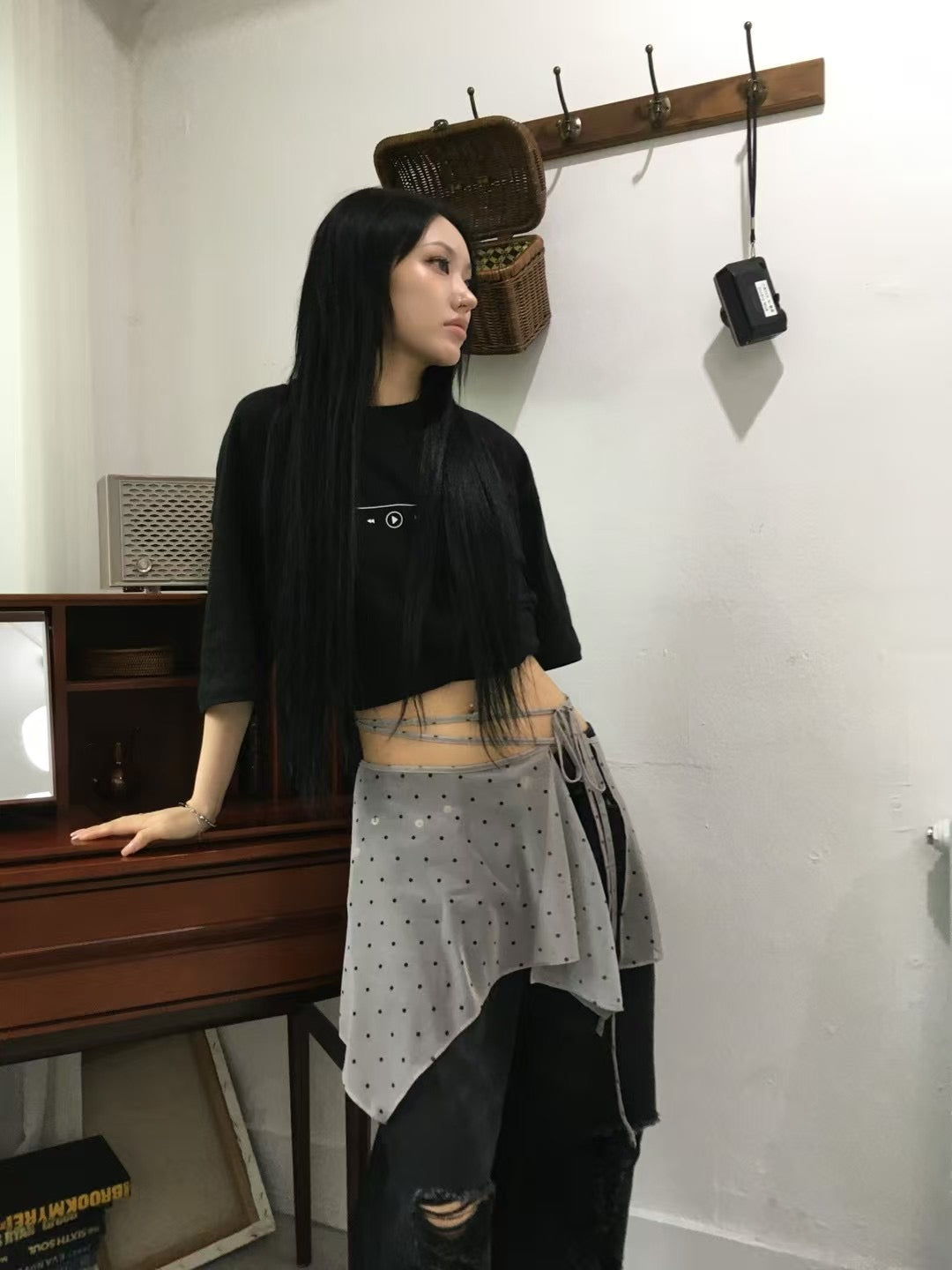 波點透光短裙 Dot Mesh Wrap Skirt