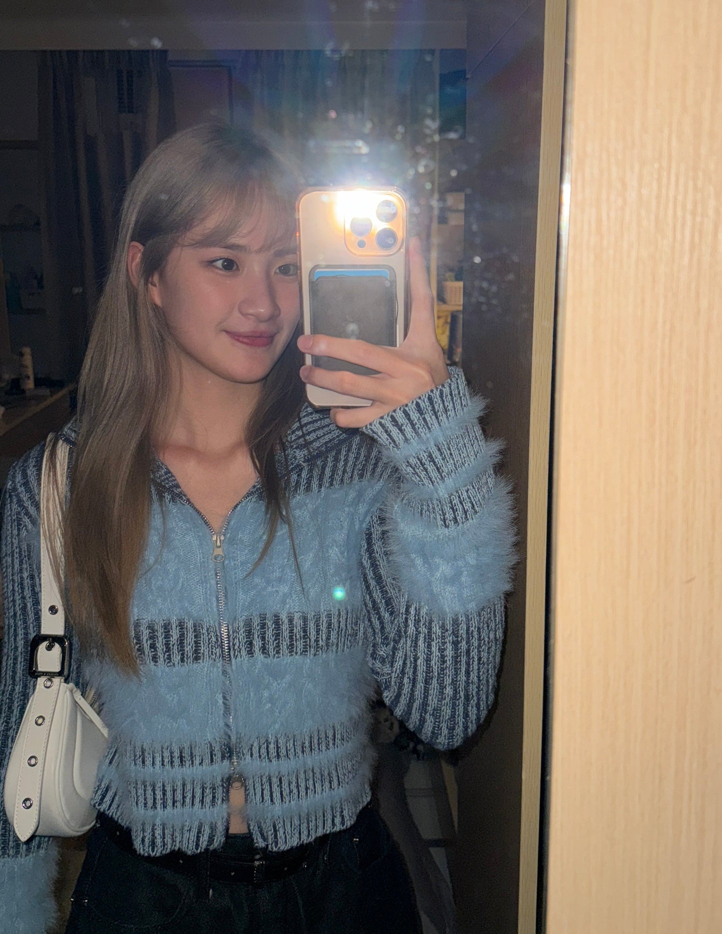 Cable Knit Contrast Mohair Zip-up 立領針織海馬毛拉鍊外套