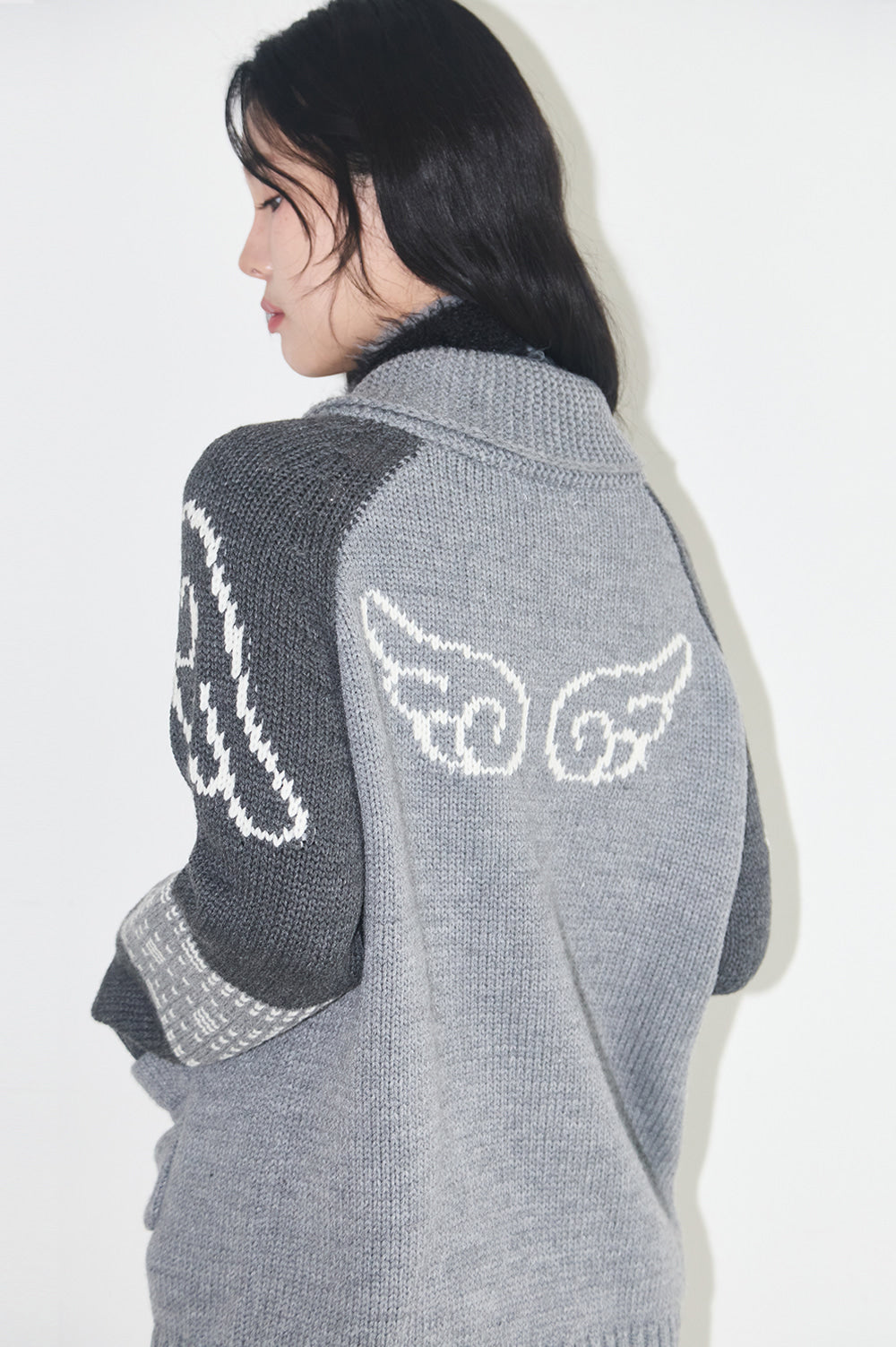 【ILLIGO】Angel Ring Cowichan Knit Zip-up | Gray