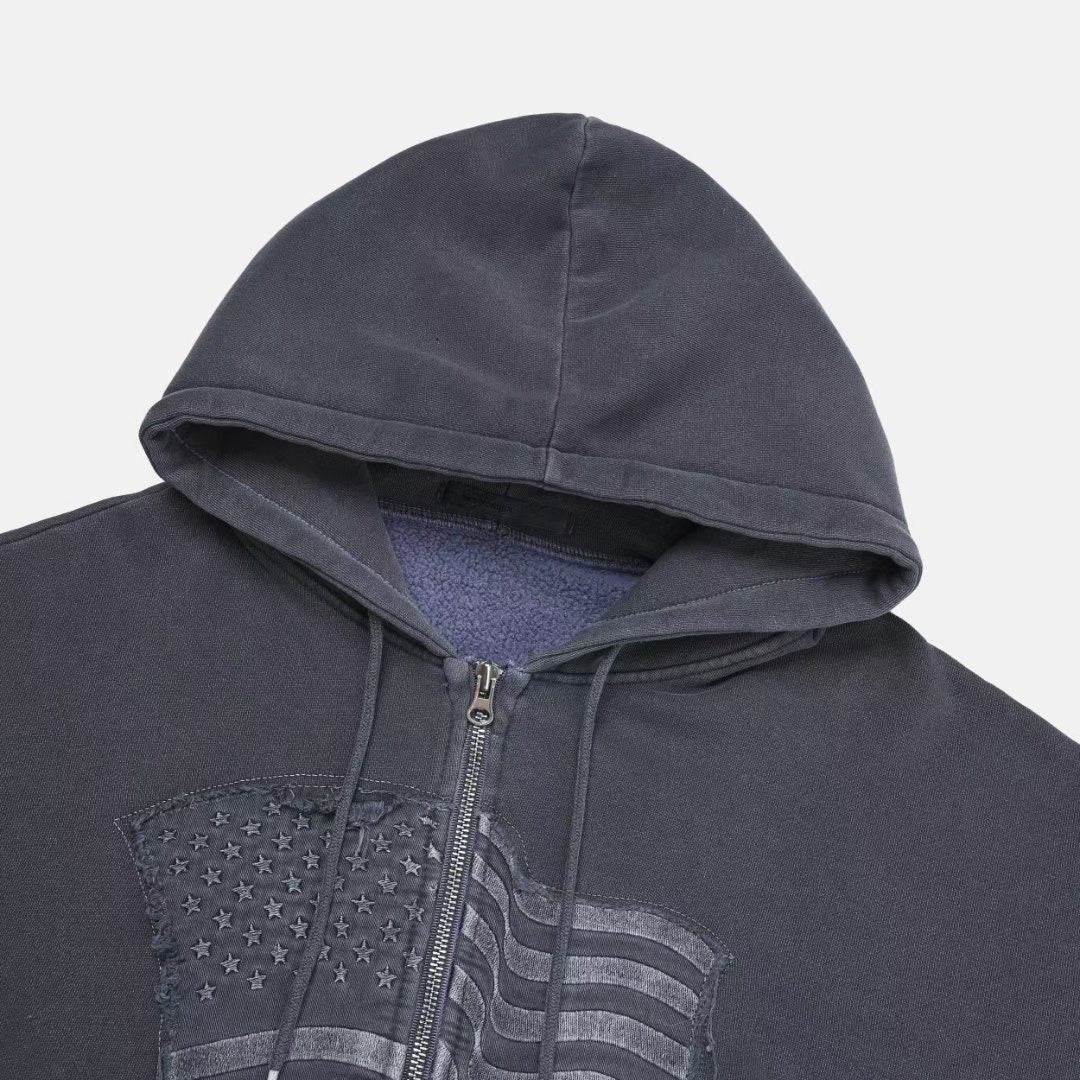 Embroidered American Flag Zip-up Hoodie