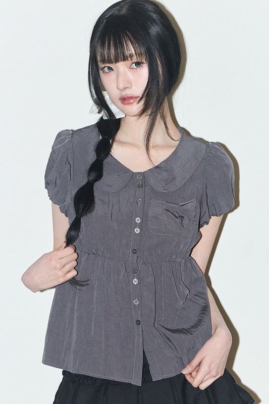 【ILLIGO】Forming Ribbon Puff Blouse | Charcoal