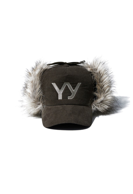 【Open YY】FAUX FUR CORDUROY EARFLAP CAP | Khaki