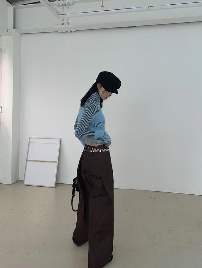 Cable Knit Contrast Mohair Zip-up 立領針織海馬毛拉鍊外套