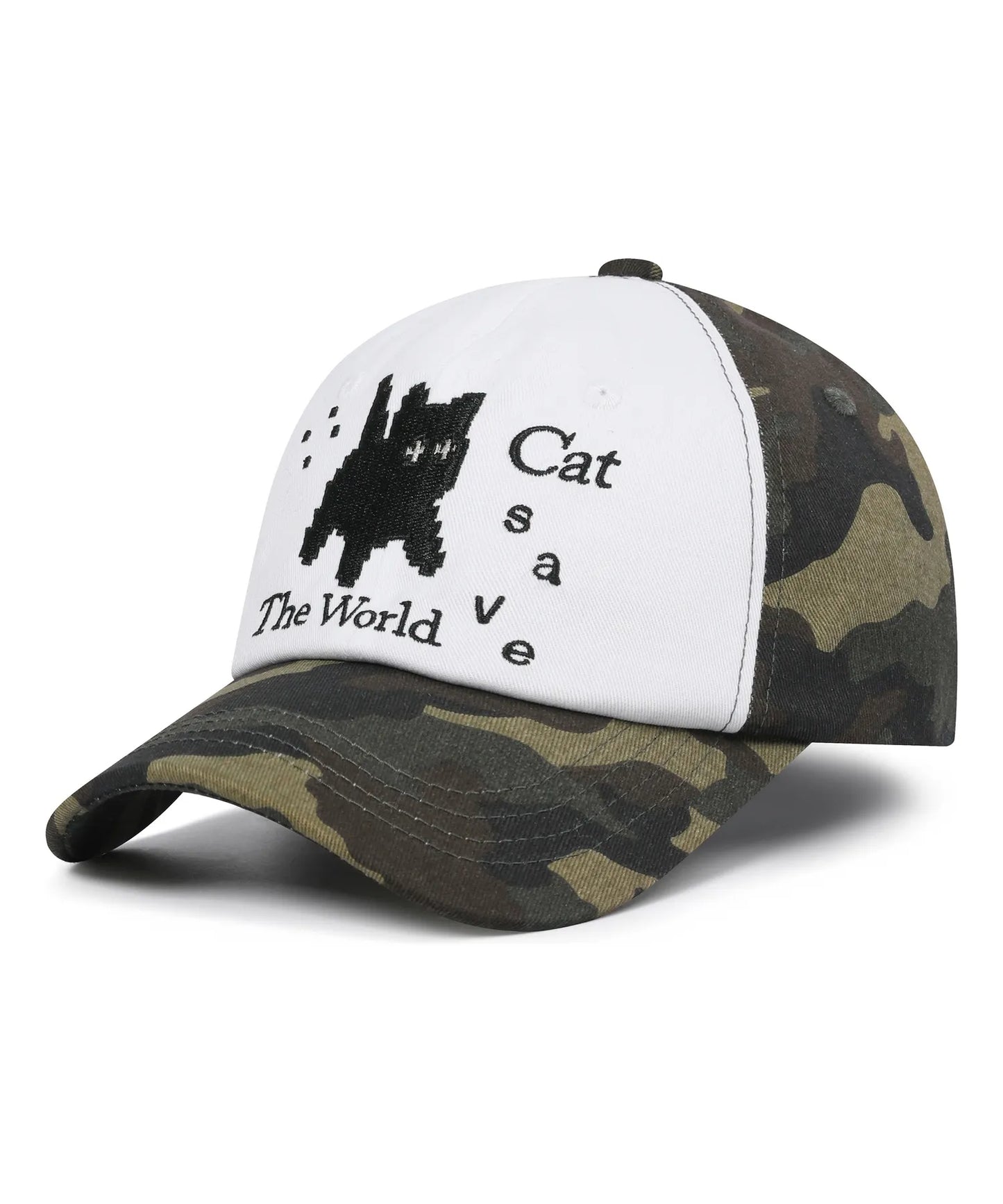 【CATSAVETHEWORLD】 Pixel Art Ball Cap | Camo Khaki