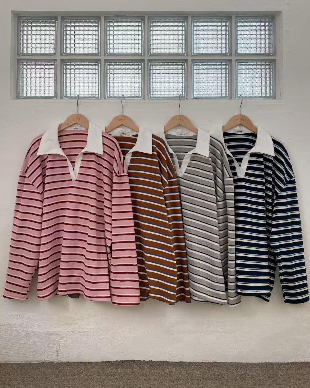 間條寬鬆有領長袖上衣 Striped Oversized Polo Shirt