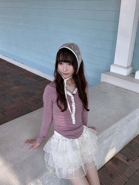 間條鈕扣薄長袖 Stripped Button Long Sleeves