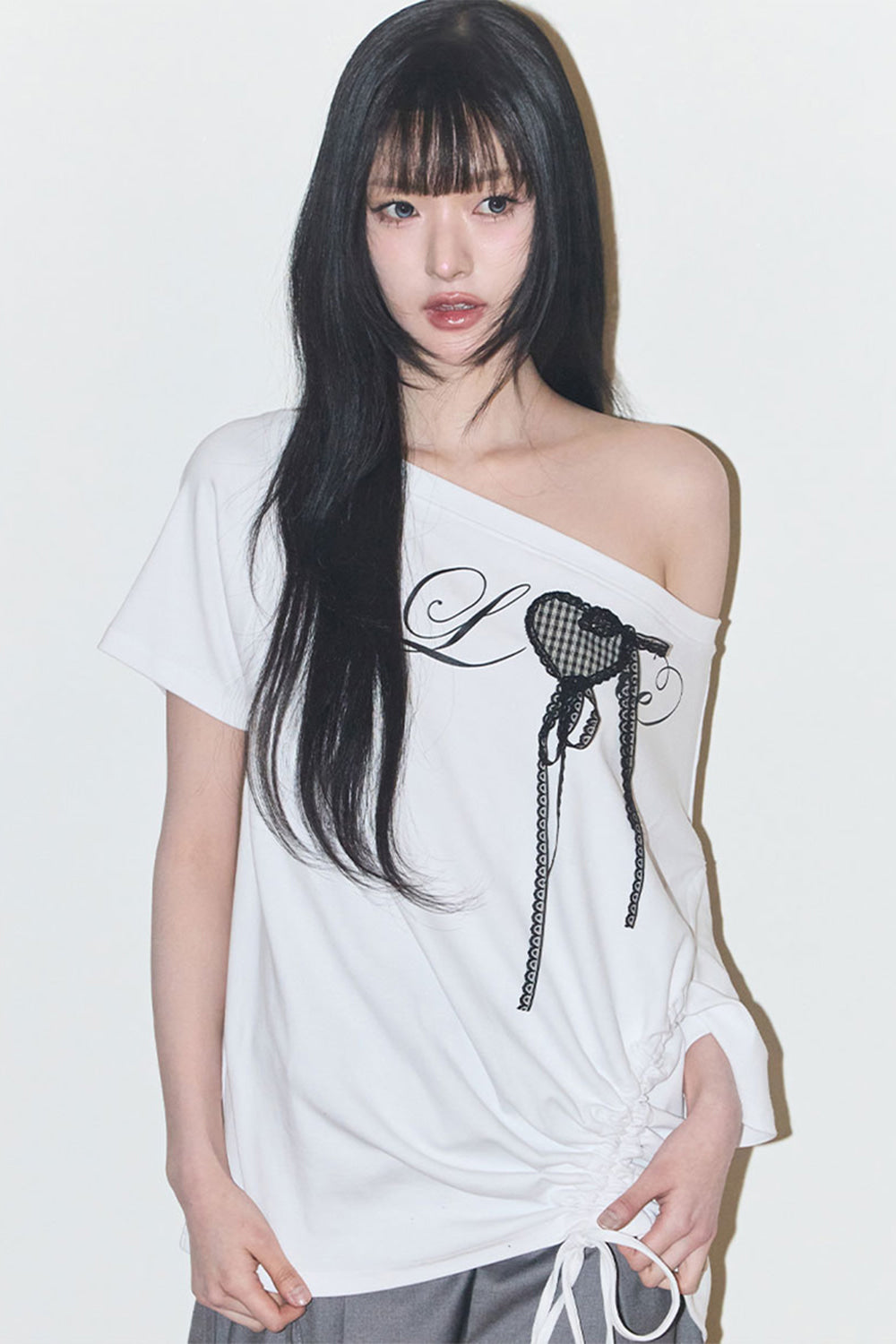 【ILLIGO】Love One Shoulder Overfit T-shirt | White