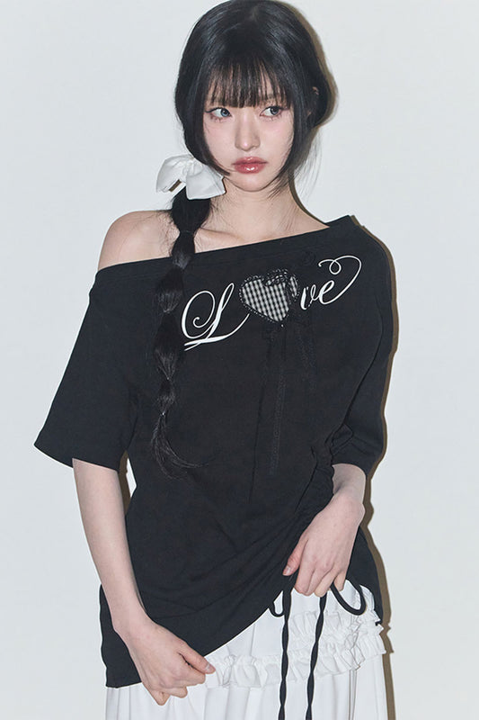 【ILLIGO】Love One Shoulder Overfit T-shirt | Black