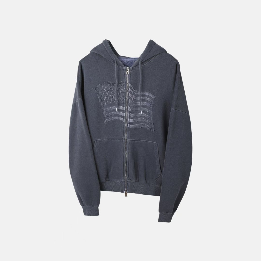 Embroidered American Flag Zip-up Hoodie