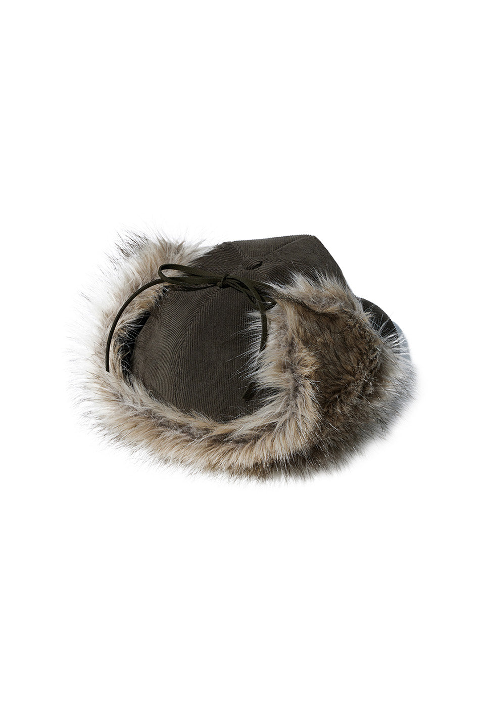 【Open YY】FAUX FUR CORDUROY EARFLAP CAP | Khaki