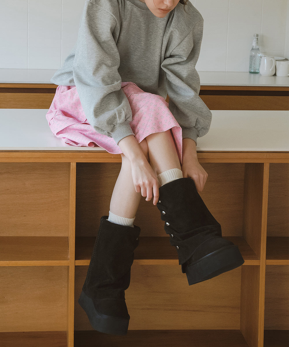 【Rockfish】 STUD MAXI FOLDED BOOTS MIDDLE