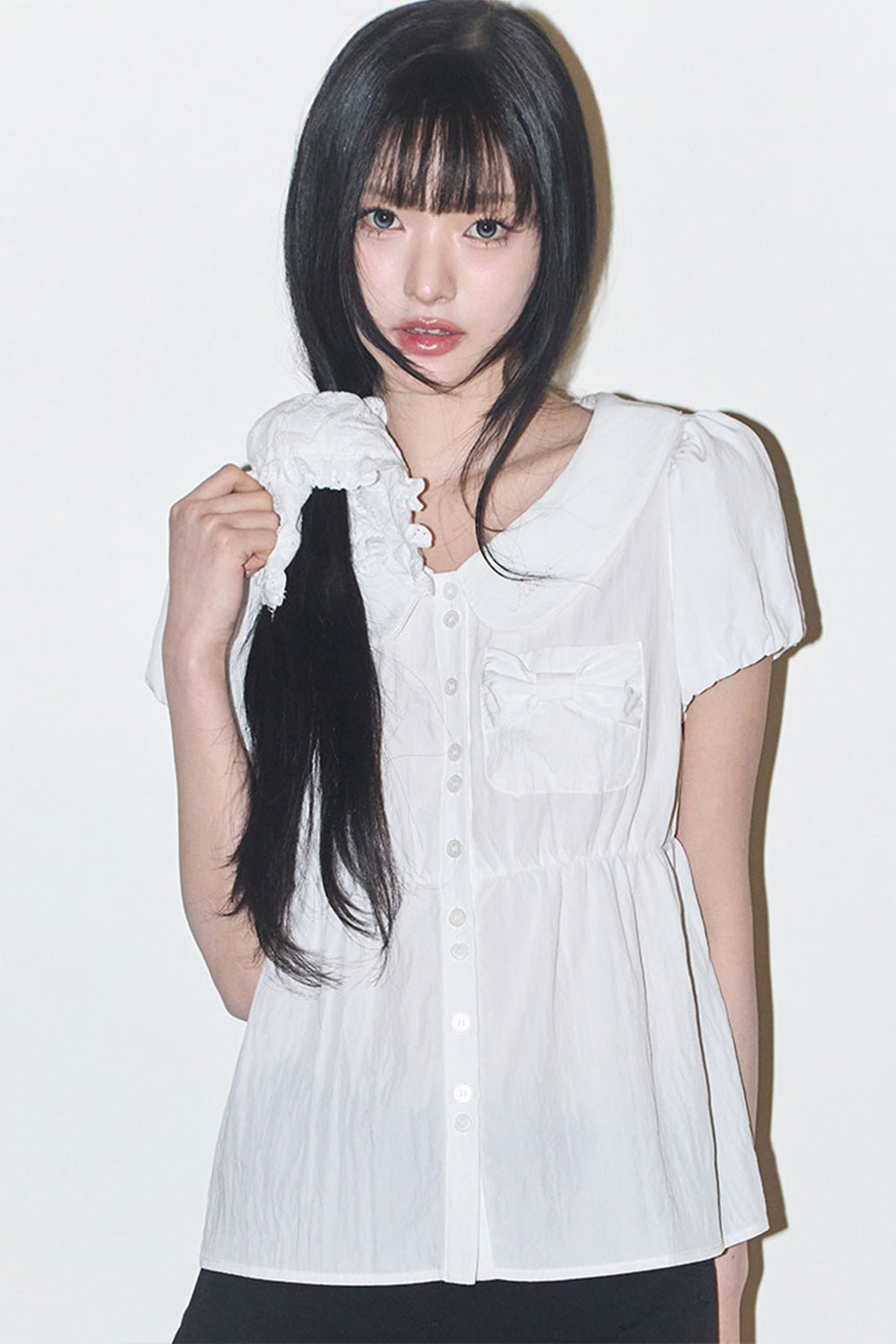 【ILLIGO】Forming Ribbon Puff Blouse | White