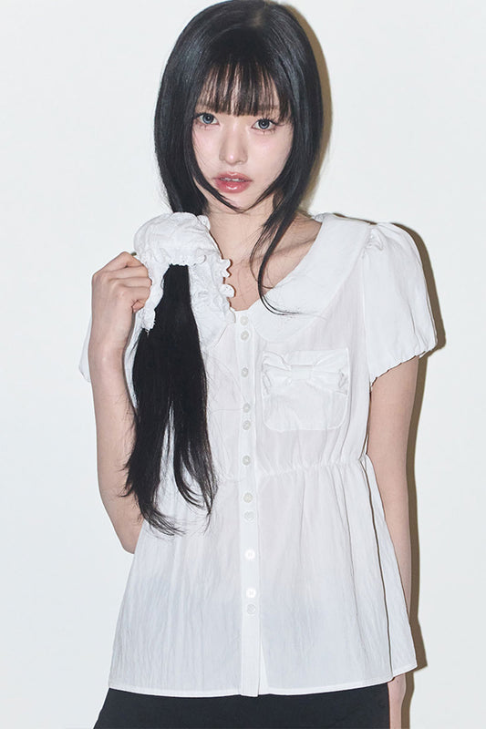 【ILLIGO】Forming Ribbon Puff Blouse | White