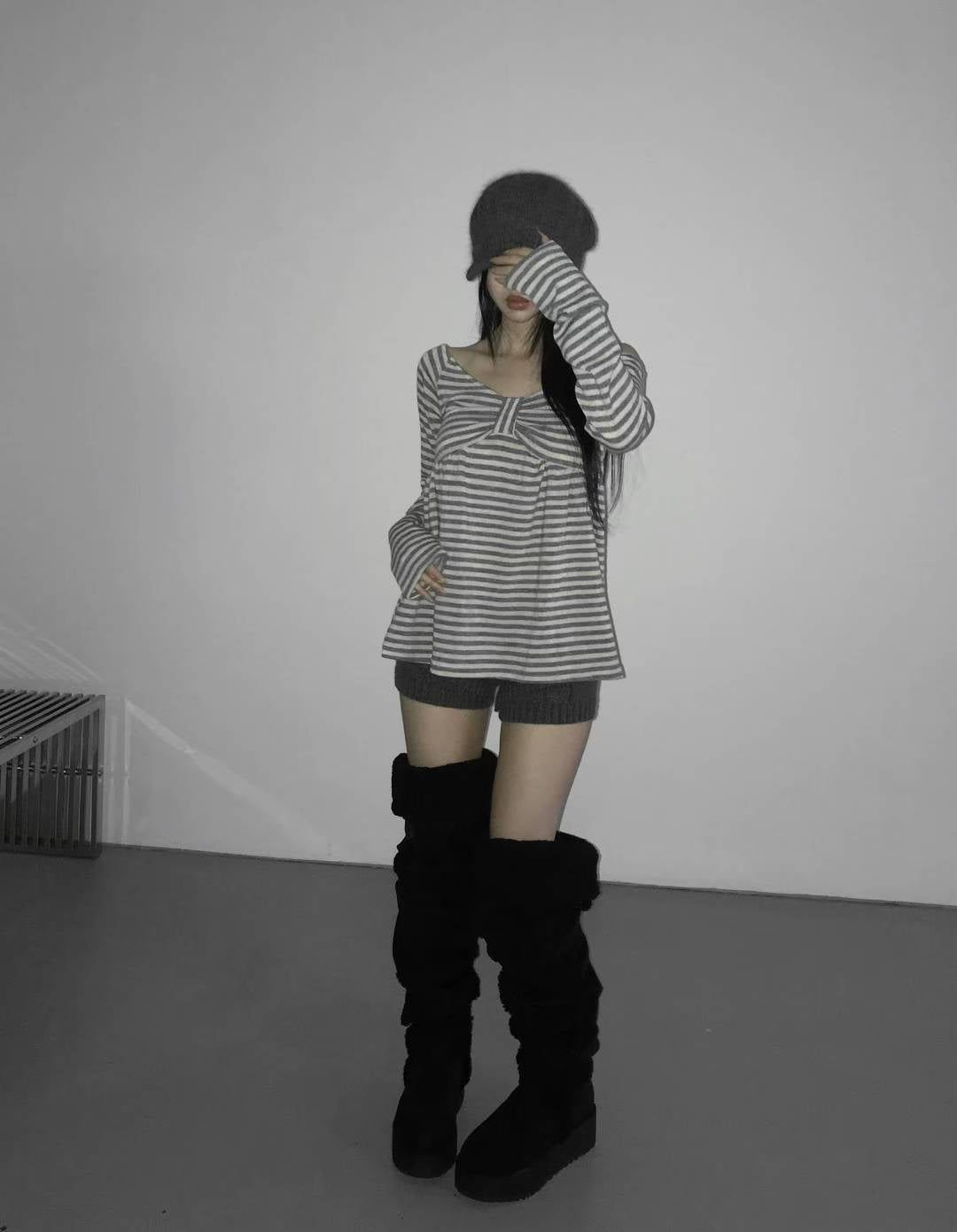 Ribbon Striped Long-sleeved Top