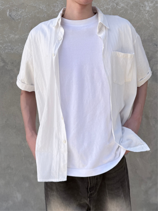 休閒通花白色恤衫 Casual White Openwork Shirt
