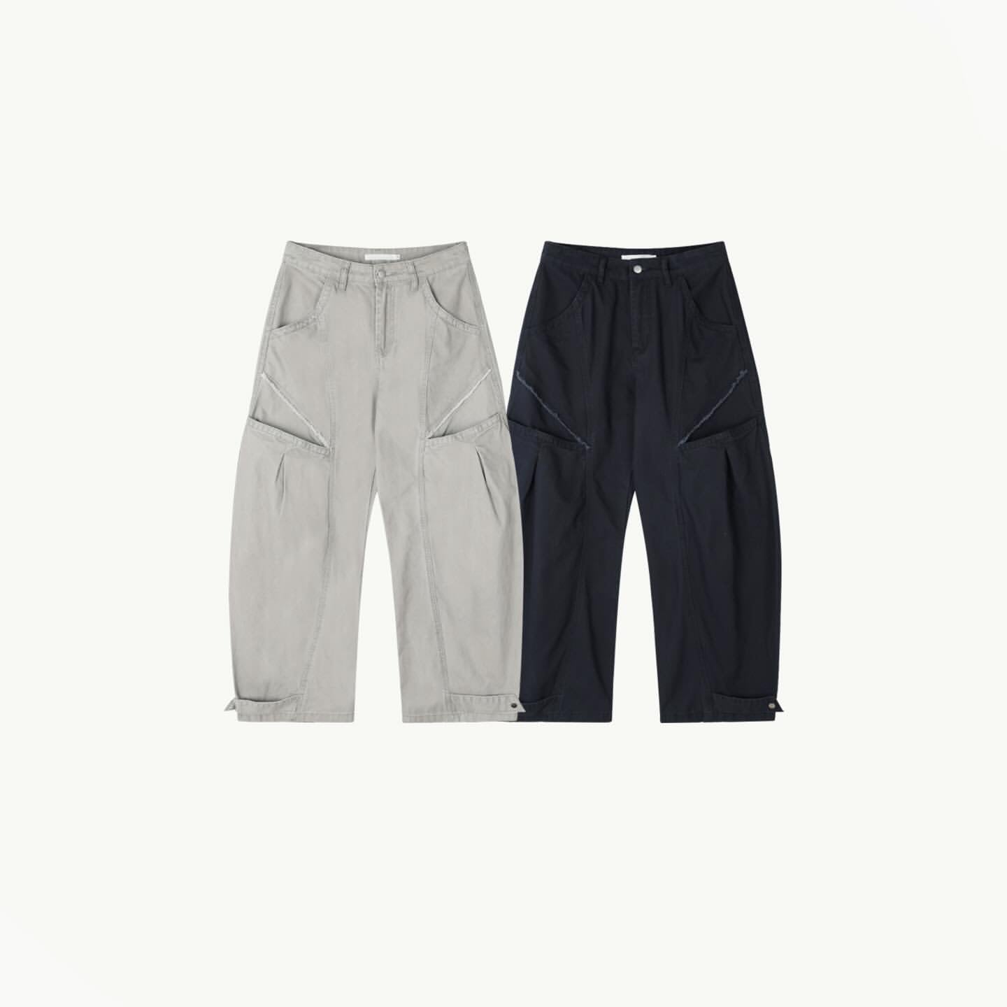 Curved Pocket Herringbone Strap Pants