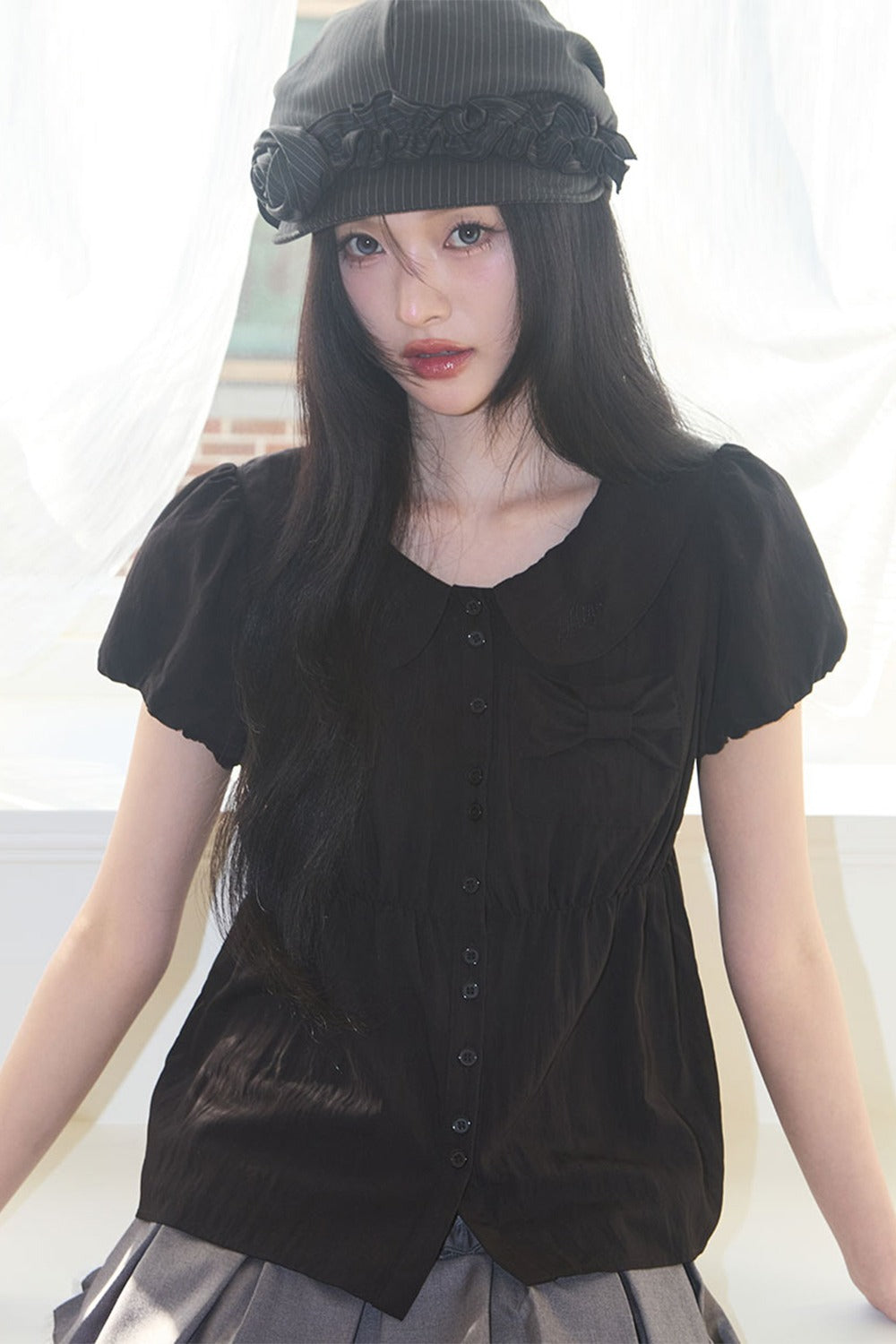【ILLIGO】Forming Ribbon Puff Blouse | Black