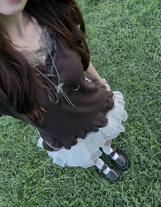 芭蕾風蕾絲蝴蝶短袖 Laced Ribbon Short Sleeve Top