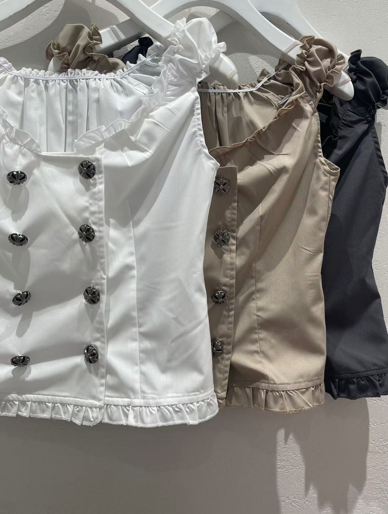Chrome Button Ruffle Blouse