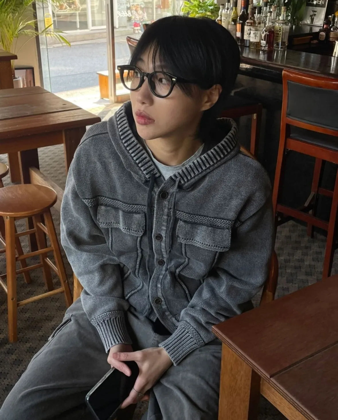 Knit Hooded Cardigen