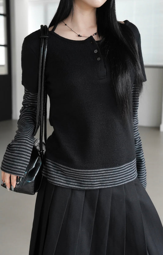 Striped Layered Long-sleeved Top