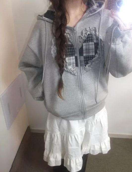 Heart Hooded Zip-up 心心格紋連帽外套