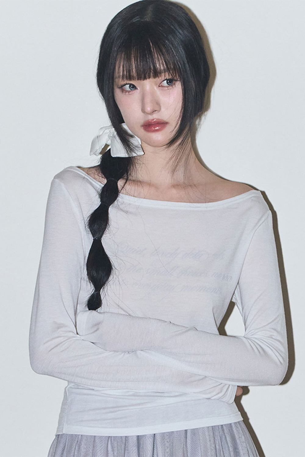 【ILLIGO】Basic Boat Neck Long Sleeve | White