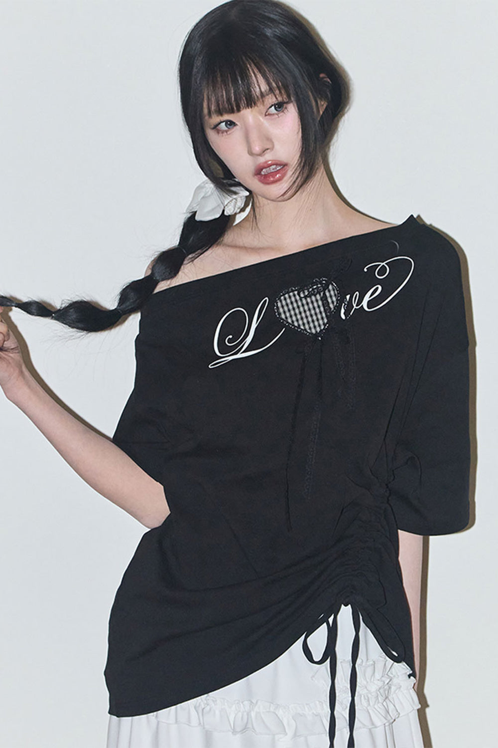 【ILLIGO】Love One Shoulder Overfit T-shirt | Black