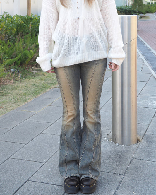 Washed Denim Flared Jeans