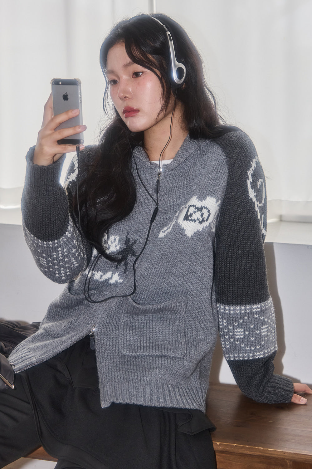 【ILLIGO】Angel Ring Cowichan Knit Zip-up | Gray