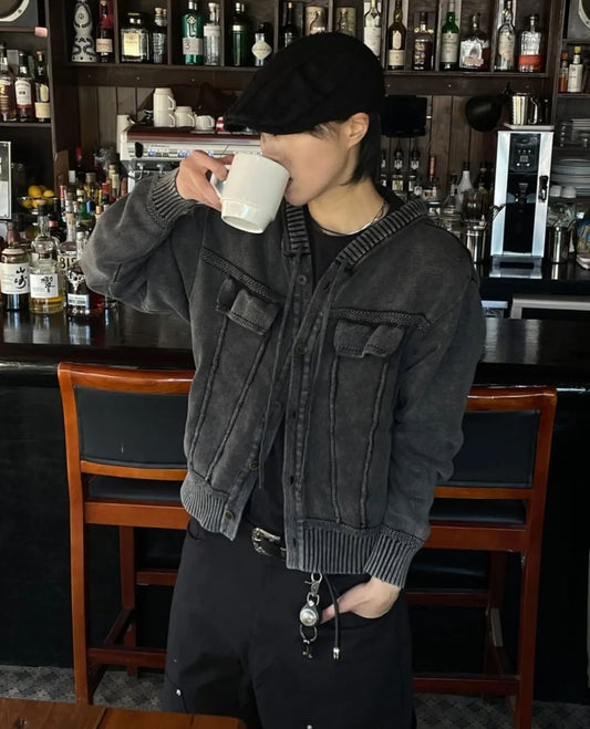 Knit Hooded Cardigen