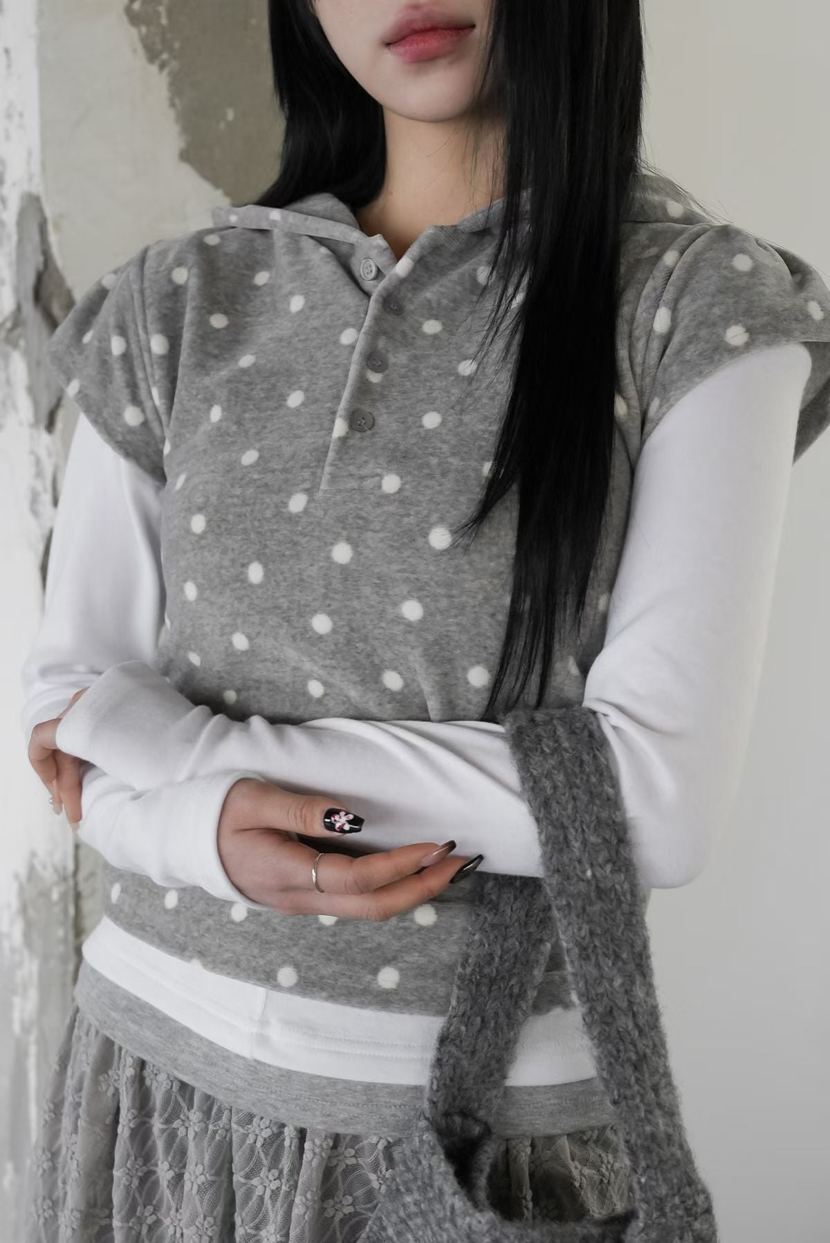 Polka Dot Short-sleeve Hoodie