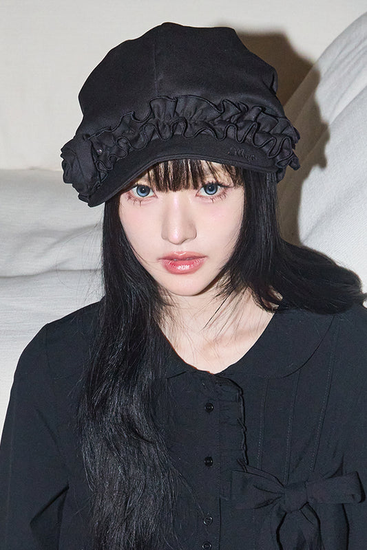 【ILLIGO】Fleur Ruffle Hunting Cap | Black Stripe