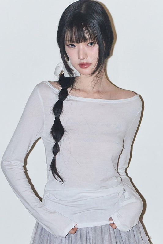 【ILLIGO】Basic Boat Neck Long Sleeve | White
