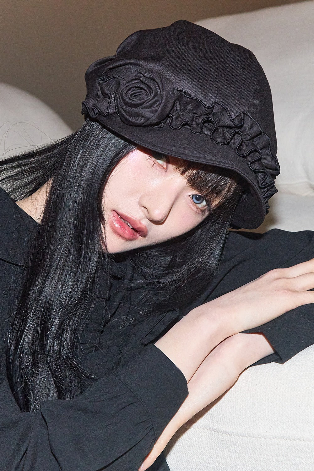 【ILLIGO】Fleur Ruffle Hunting Cap | Black Stripe