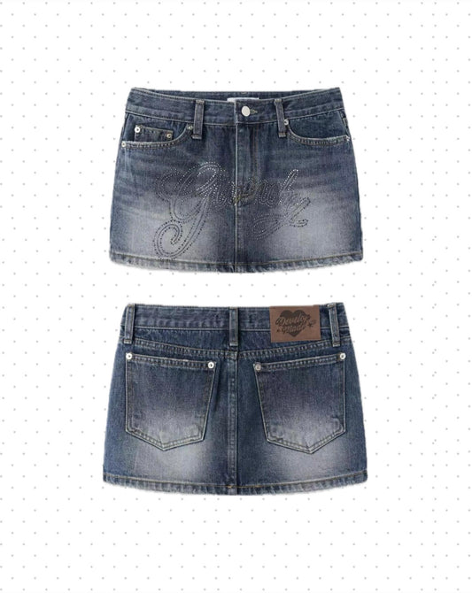 閃石珠珠洗水牛仔裙 Embellished Wash Demin Mini Skirt