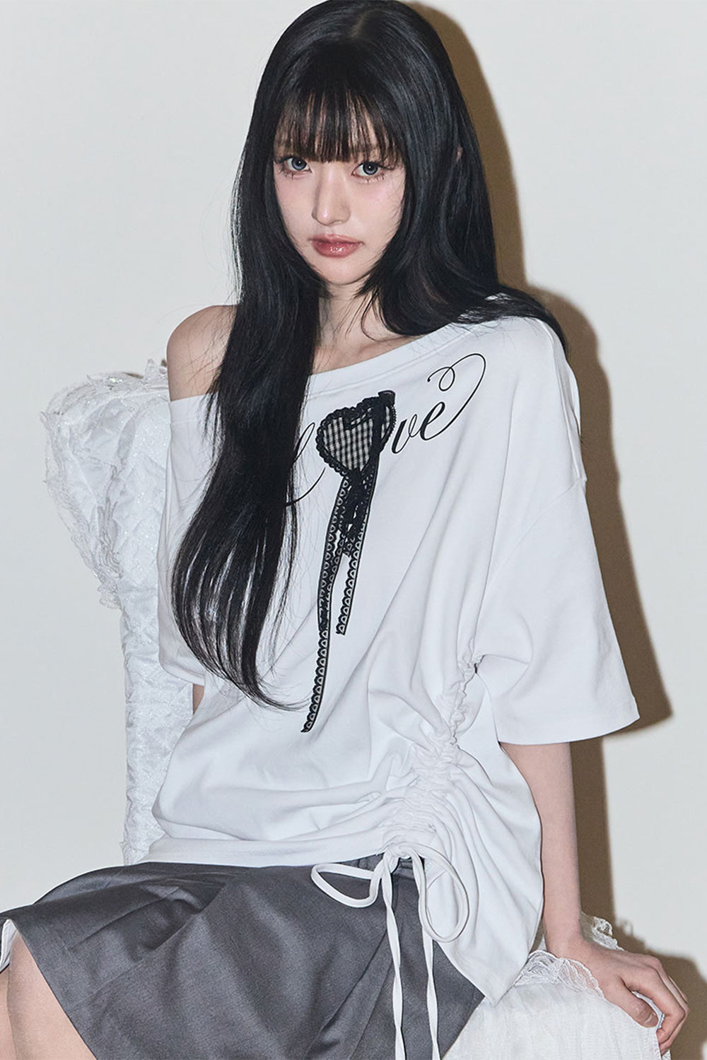 【ILLIGO】Love One Shoulder Overfit T-shirt | White