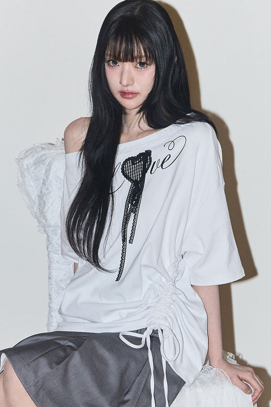 【ILLIGO】Love One Shoulder Overfit T-shirt | White