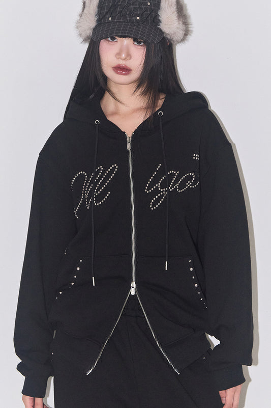 【ILLIGO】Cross Hotfix Hooded Zip-up | Black