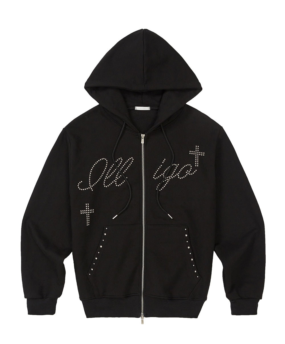 【ILLIGO】Cross Hotfix Hooded Zip-up | Black