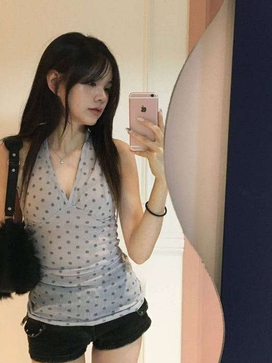 波點掛頸V領背心 Polka Dot Vest