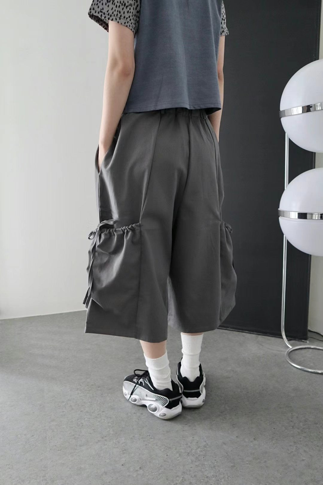 蝴蝶結綁帶口袋五分褲 Ribbon-tie Pocket Midi Pants