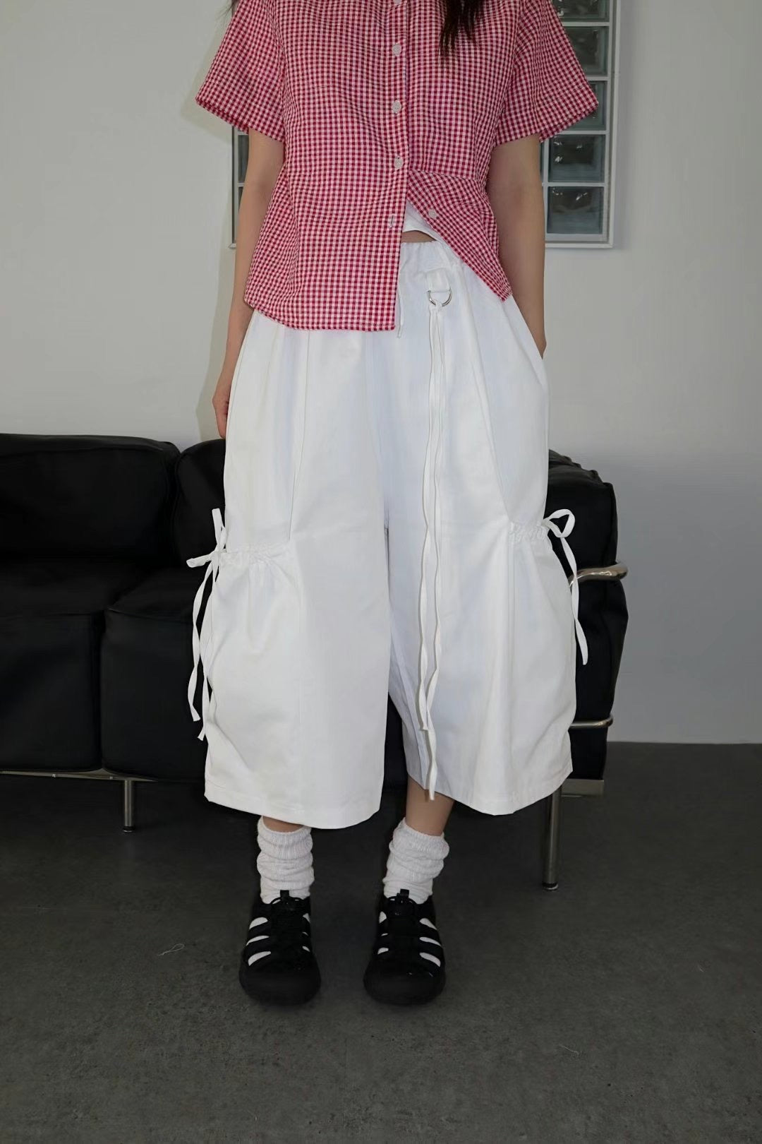 蝴蝶結綁帶口袋五分褲 Ribbon-tie Pocket Midi Pants