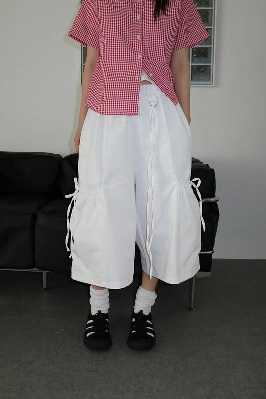 蝴蝶結綁帶口袋五分褲 Ribbon-tie Pocket Midi Pants