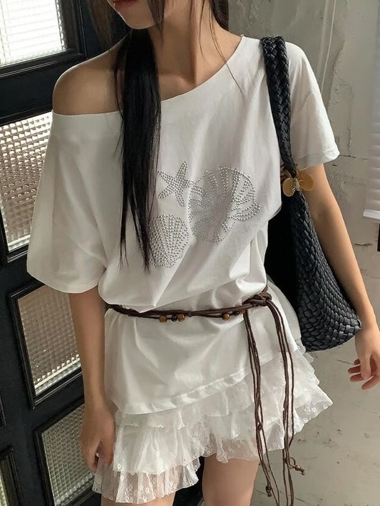 閃石貝殼海星斜肩上衣 Seashell Beads Off-shoulder
