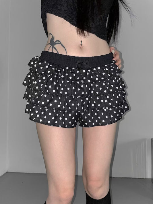 蝴蝶結波點蛋糕短裙褲 Ribbon Polka Dot Cake Skirt Shorts