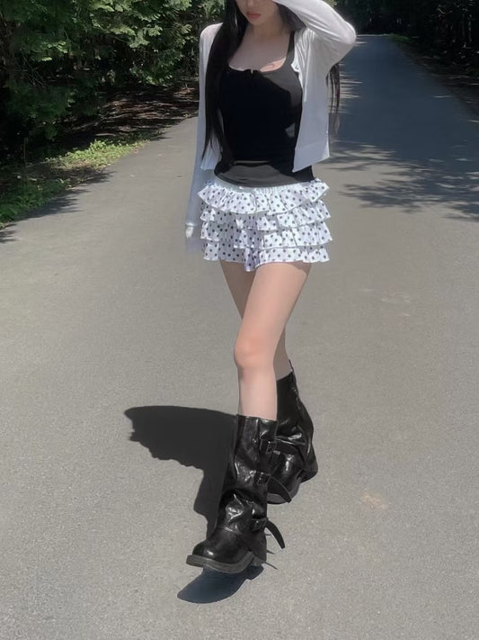 蝴蝶結波點蛋糕短裙褲 Ribbon Polka Dot Cake Skirt Shorts